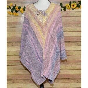 Pretty Coldwater Creek Colorful Pullover Poncho Sweater One Size V-Neck Layering